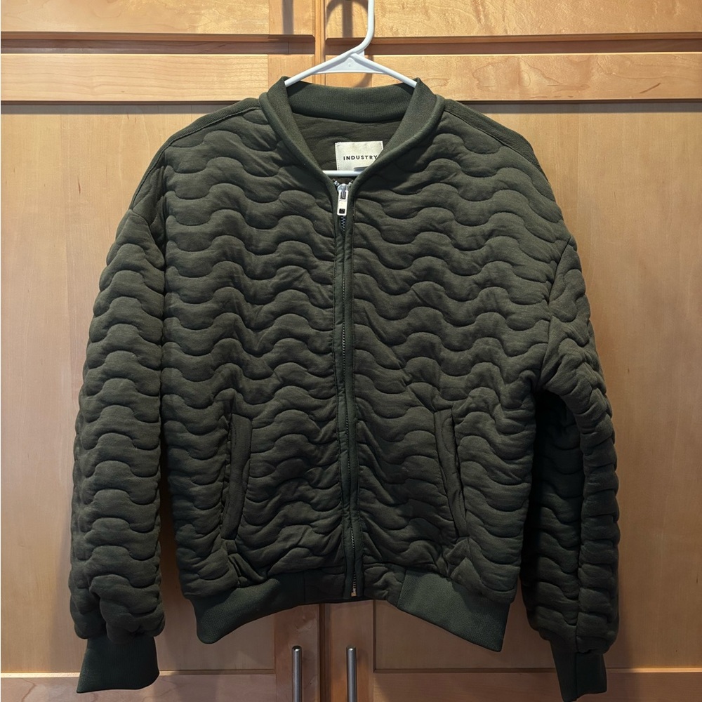 Olive Green Quilted Bomber Jacket